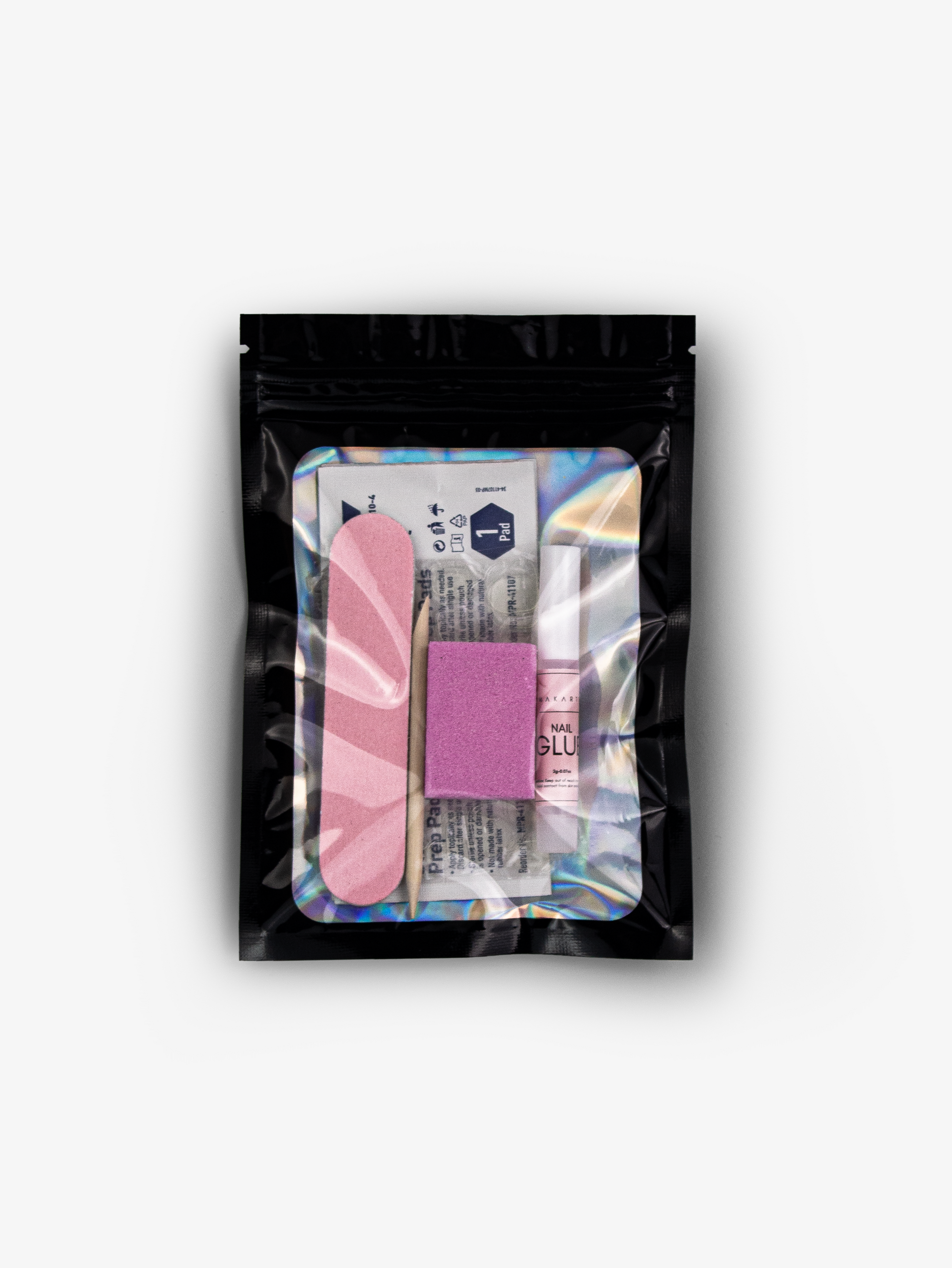 Packaged product with pink and white striped item on a light gray background