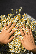 Gold shimmer coffin press-on nails texture close up shot